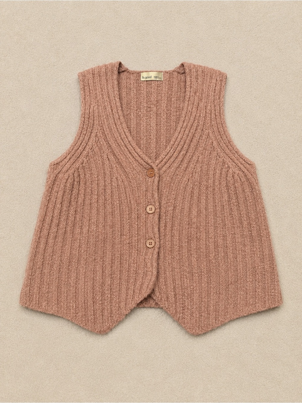 Cozy Ribbed Button-Front Vest Sweater in Dusty Rose